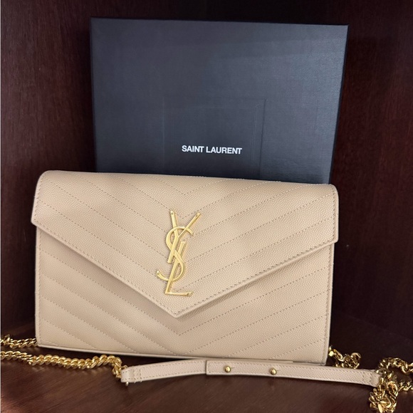 Yves Saint Laurent Beige Quilted Clutch with Gold Accents - Picture 2 of 5
